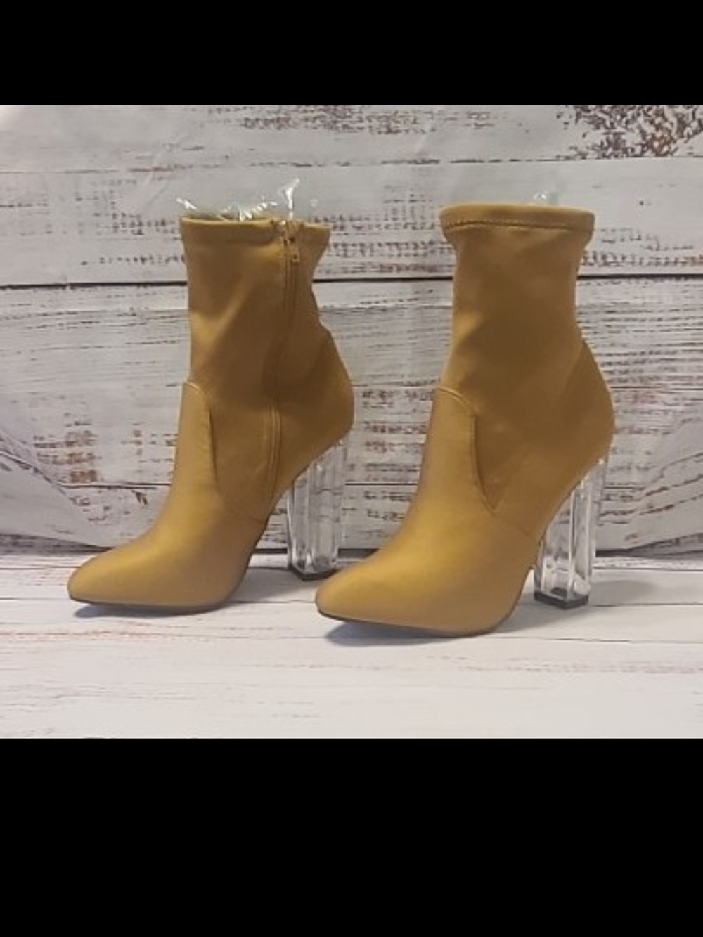 Bamboo Nightfall - Nude Ankle Boots with a clear block heel
